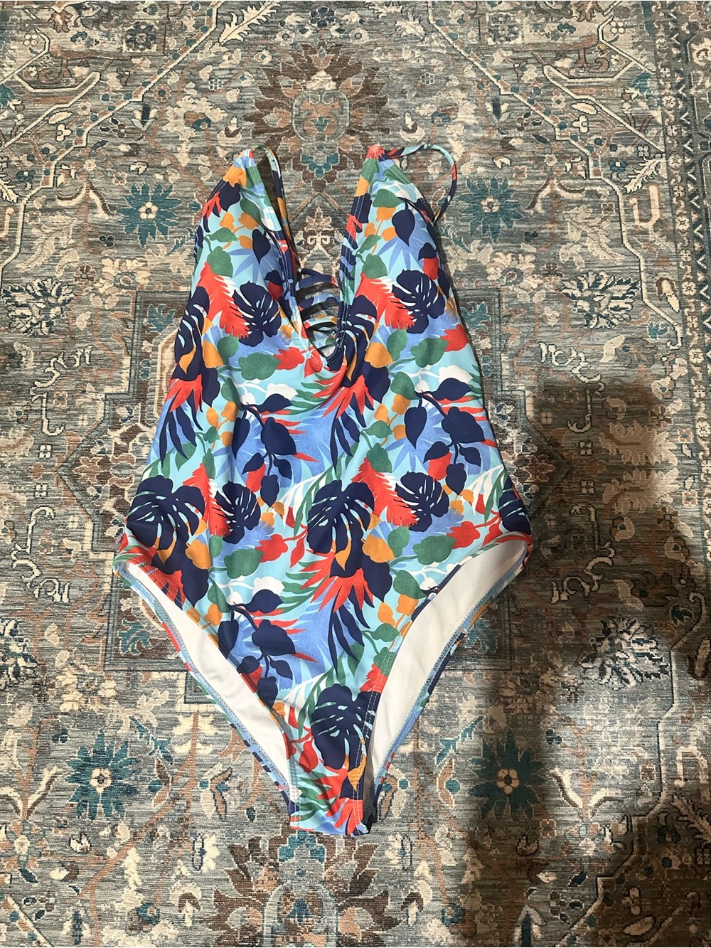 Kids Floral Tropical One-Piece Swimsuit - Blue Multi